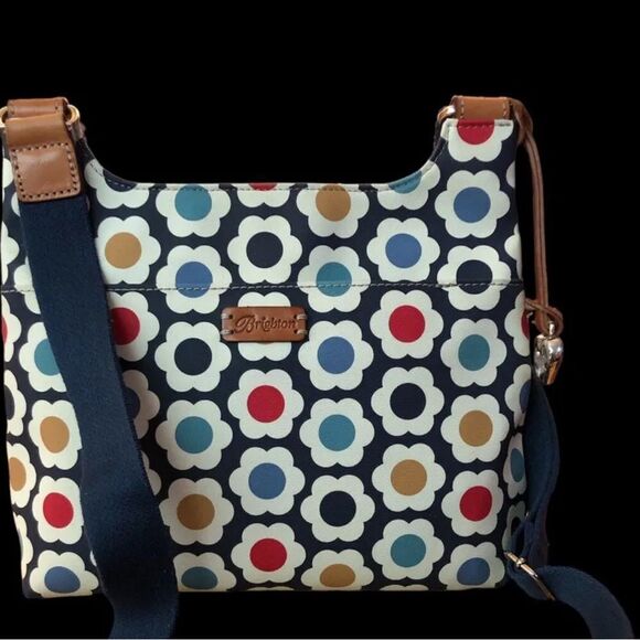 Brighton Newberry Crossbody Bag Flowers Discontinued Adjustable Strap Blue ivory